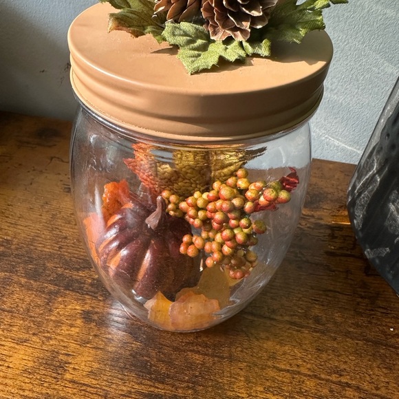 Autumn Decorative Jar with Faux Pumpkin and Leaves - Picture 2 of 3